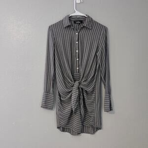 Lulus Dress Wrap Style Grey White Pinstripe Small Coastal Business Beach Prof